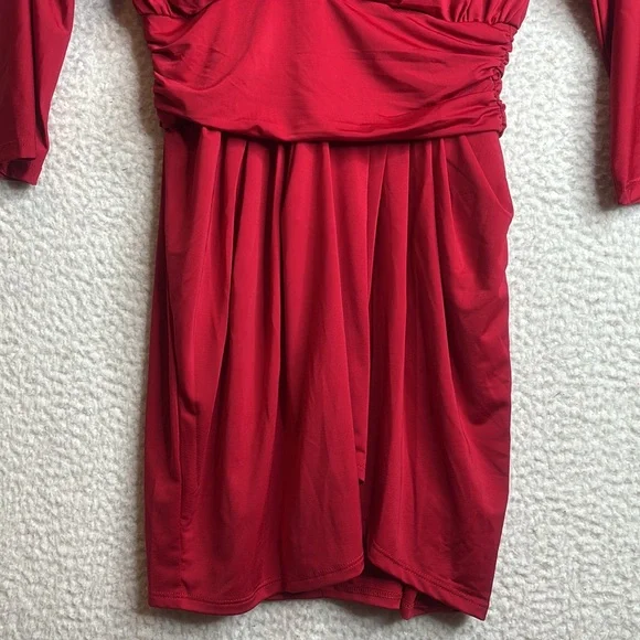 NWT Krisa Womens Red Long Sleeve Drape Skirt Surplice Mini Dress XS XSMALL